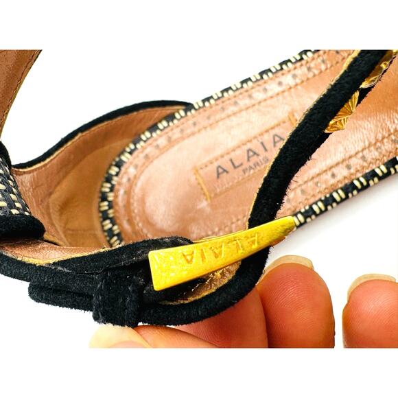 Alaïa Woven Black and Gold Embellished Sandals size EU 35 / US 5 - Picture 9 of 10